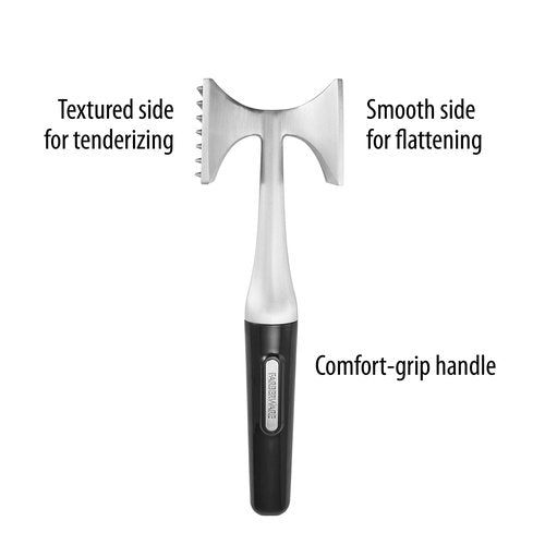 Farberware Professional Dual-Sided Rigid and Texture Stainless Steel Meat Tenderizer with Comfort Grip Handle, Great for Pounding Meat, Shellfish, Nuts, Dishwasher Safe, Black