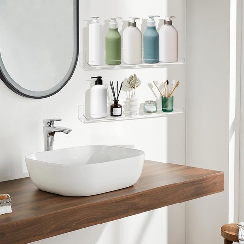 Dezzer Acrylic Floating Shelves - 15" Clear Wall-Mounted Storage for Books, Perfumes & Toys