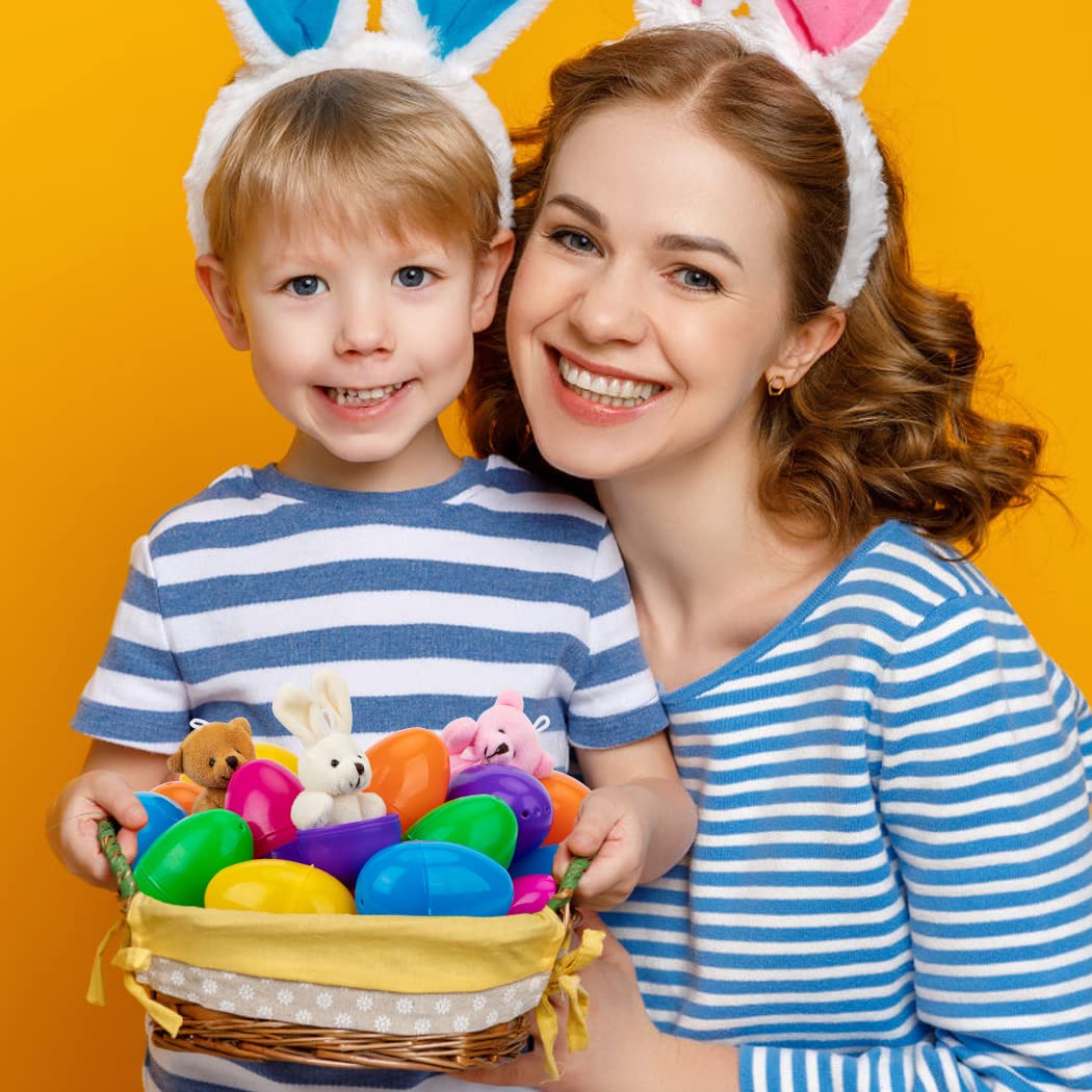 NEWBEA 12 Pack Prefilled Easter Eggs with Stuffed Animals,3.15" Plastic Easter Eggs Filled with Toys,Perfect for Kids