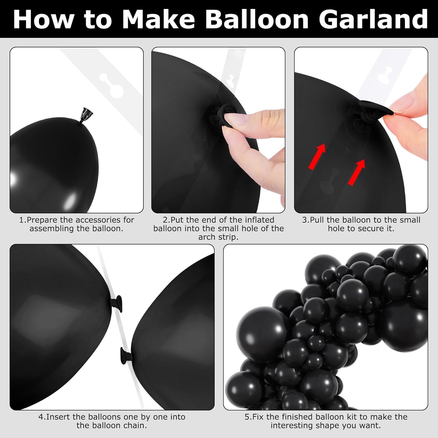 Amandir 153-Piece Black Balloon Arch Garland Kit - Matte Latex Balloons for Parties & Celebrations