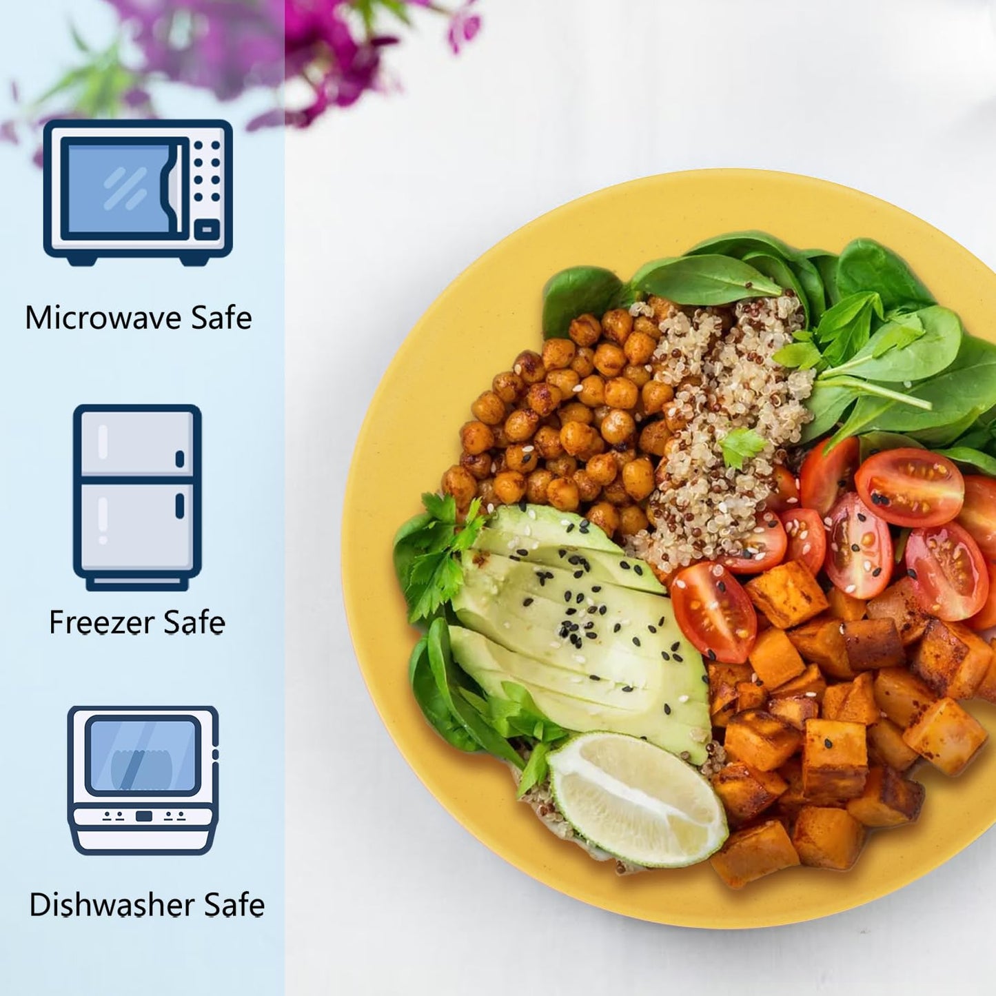 Homienly Flat Dinner Plates Set - 8 Microwave & Dishwasher Safe Wheat Straw Plates, Unbreakable, 9 inch Yellow