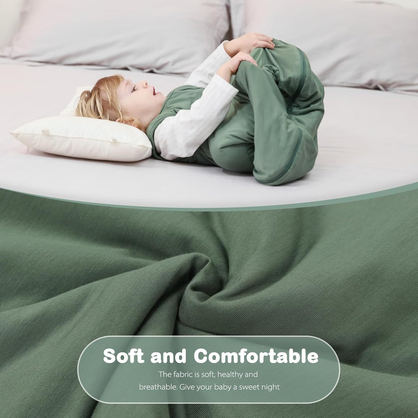 Mosebears Unisex Baby Sleep Sack - Supersoft Bamboo Wearable Blanket with 2-Way Zipper | Dark Green, 6-18 Months