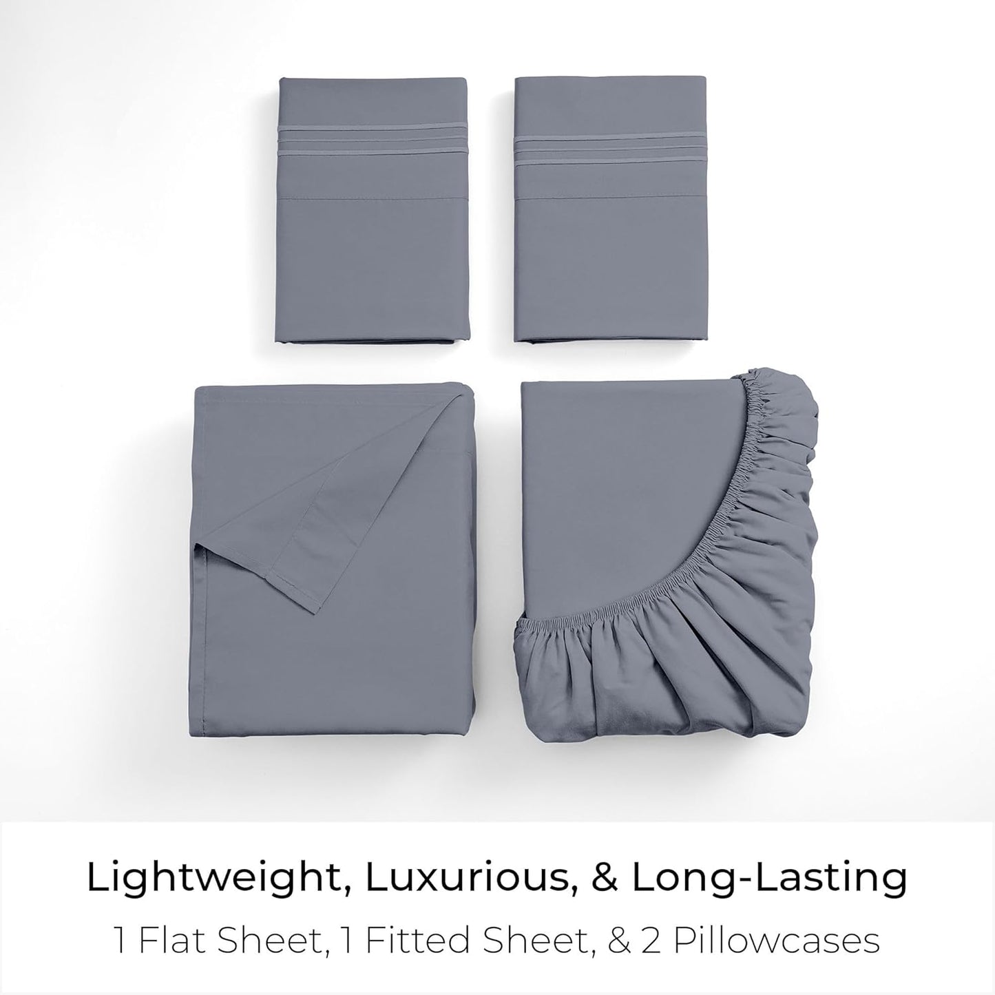 Mellanni Queen Sheets Set - Luxury 4 PC Bedding Collection | Extra Soft, Cooling, Wrinkle-Resistant (Mineral Gray)