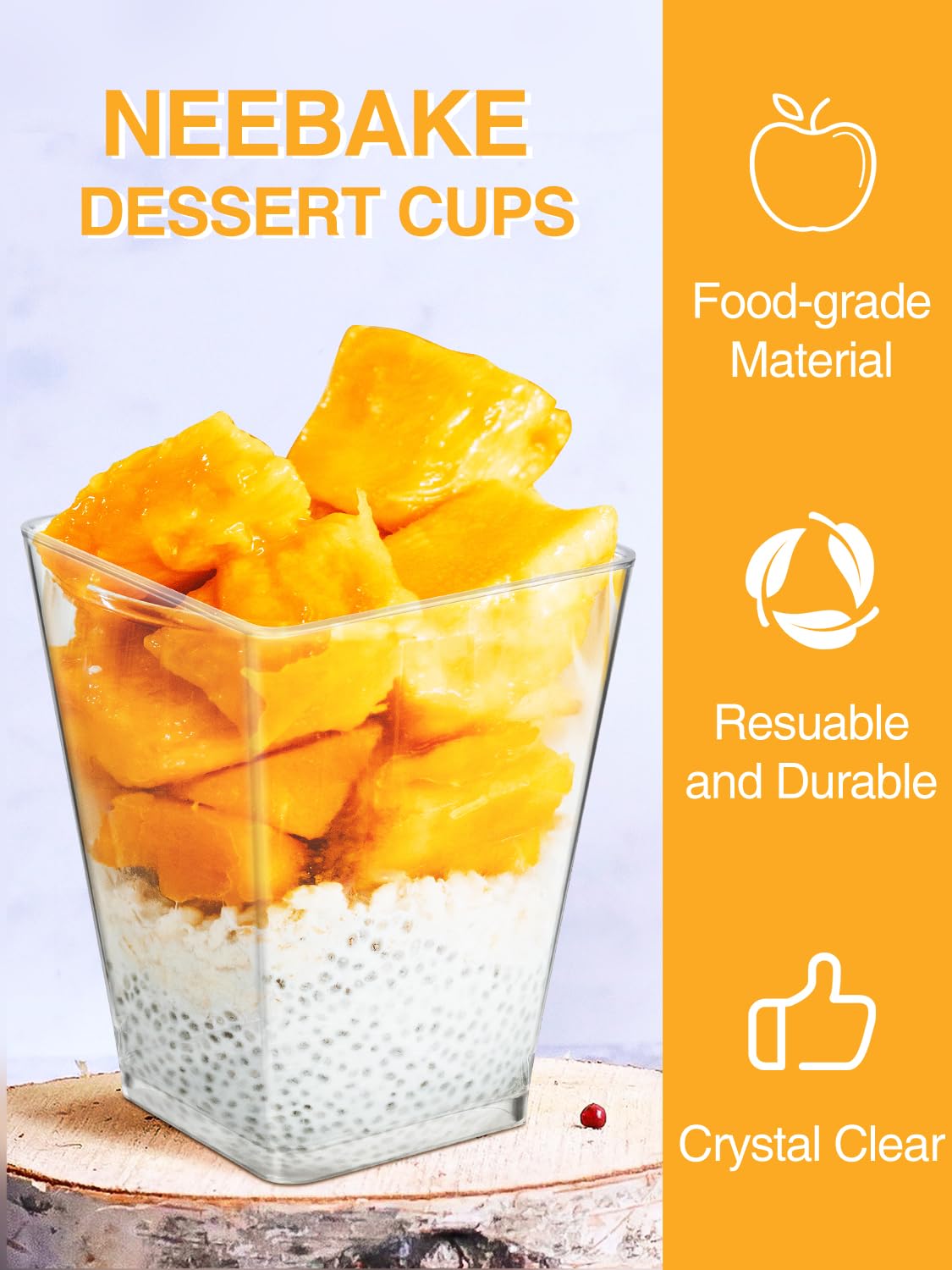 NEEBAKE 110 Sets 5oz Plastic Dessert Cups with Lids - Parfait Cups with Lids, Clear Mini Dessert Cups, Small Tumbler for Puddings, Mousse, Appetizers (Not Included Spoons)