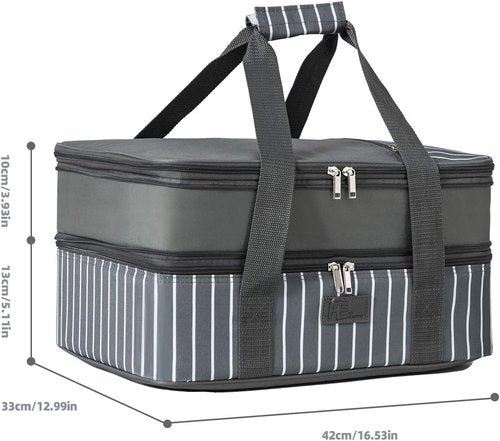 FE FUN ELEMENTS Casserole Carrier - Expandable Insulated Design for Hot or Cold Food | Fits 9" x 13" Dish, Grey