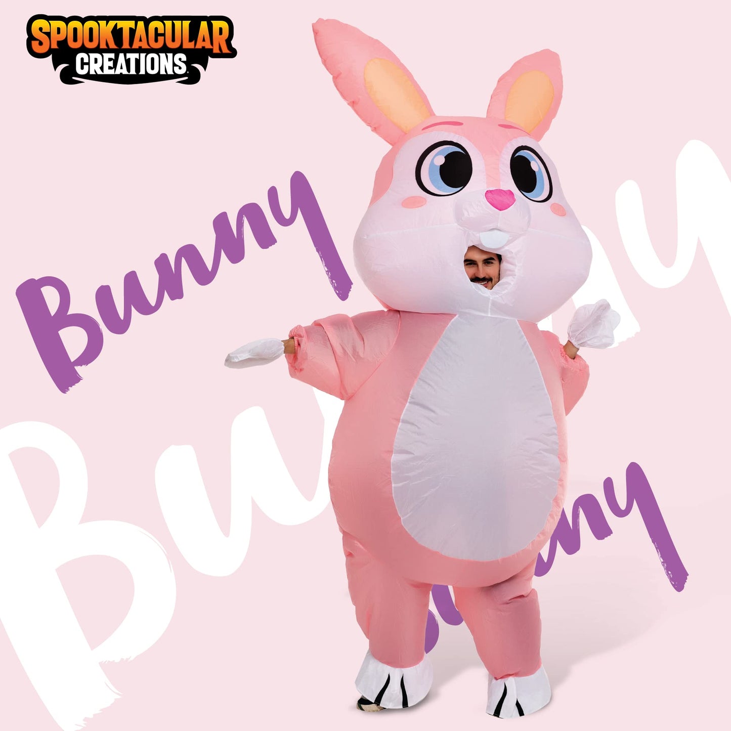 Spooktacular Creations Inflatable Costume Women, Pink Bunny Full Body Blow up Costume, Deluxe Halloween with a pair of Gloves for Adult Halloween Easter Themed Parties