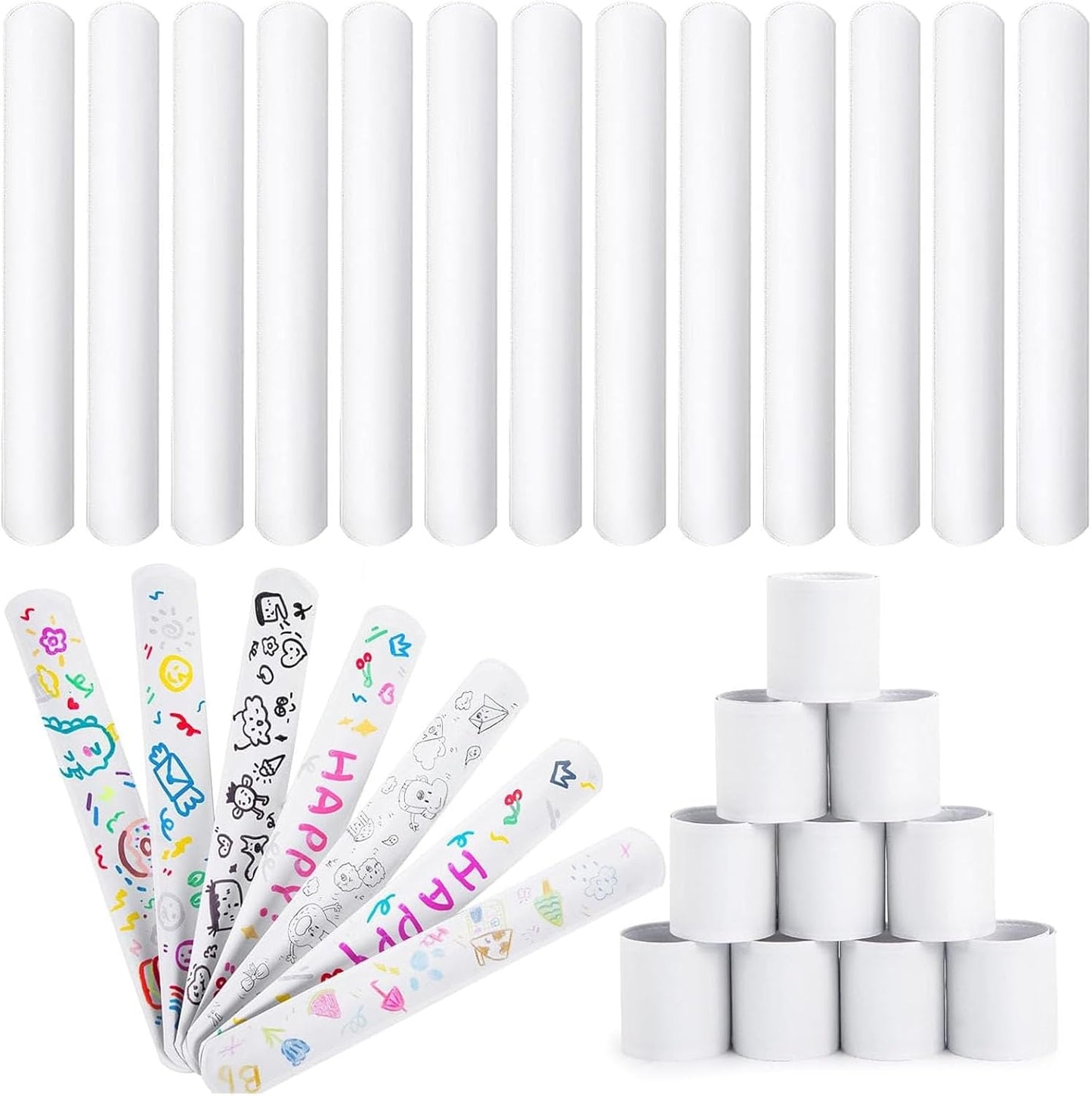 LovesTown 48PCS Slap Bracelets - Blank DIY Wrist Bands for Kids' Birthday Parties & School Crafts