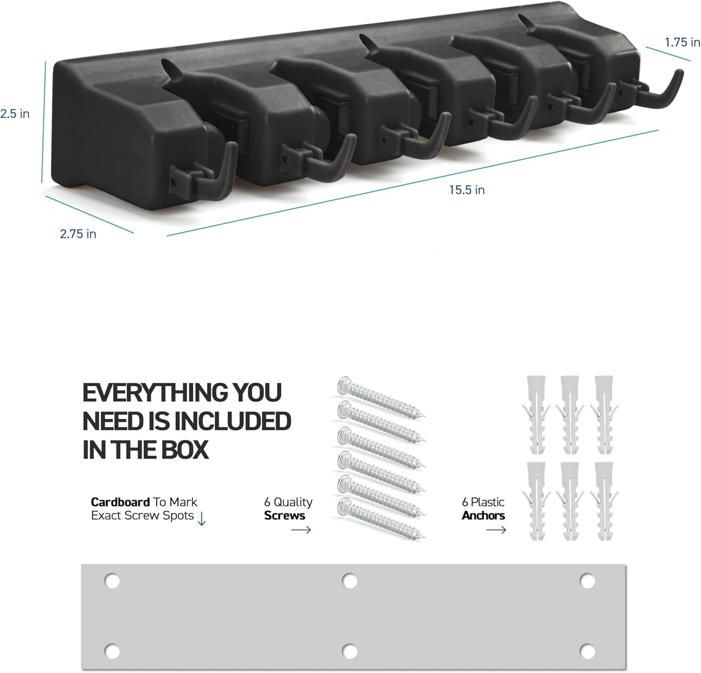 Skiennix Mop And Broom Holder Wall Mount - 5 Slots, 6 Hooks For Efficient Garage Storage | Black