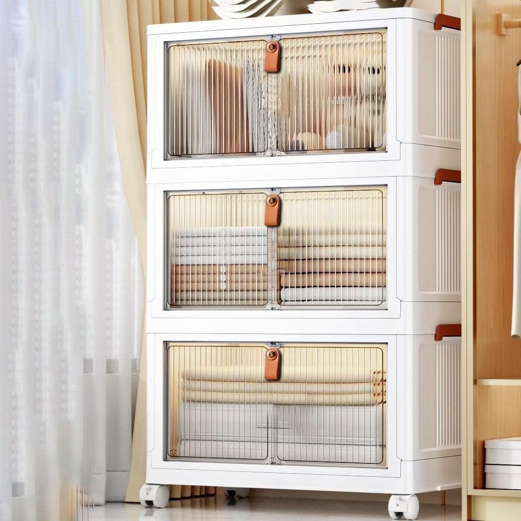 YASONIC 3-Tier Foldable Plastic Rack - Versatile Storage Organizer for Kitchen, Closet & Laundry (Off White)
