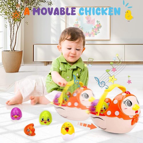 Easter Egg Toys Gift for Toddlers, Easter Basket Stuffers for 18 month 1 2 3 4 5+ Year Old Kids Girls Boys Baby, Large Plastic Easter Eggs Fillable, Nesting Stacking Toy Easter Hunt Party Favor