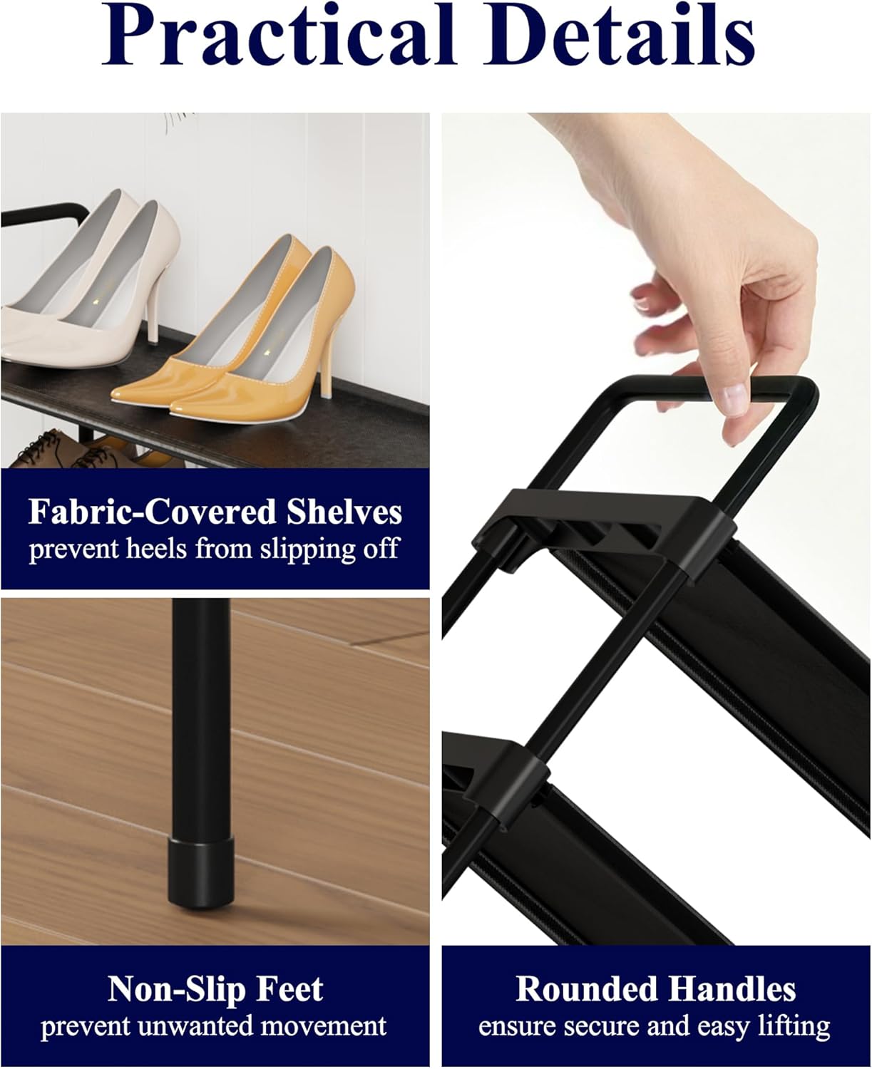 Kitsure Shoe Rack - 2-Tier Long Organizer with Handles & Non-Slip Feet | Rust-Resistant Metal, 36.1" Wide, Black