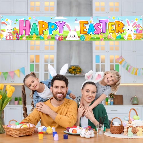Hedeey Happy Easter Banners, Outdoor/Indoor Decorations, 118' x 20', Easter Theme Party Supplies