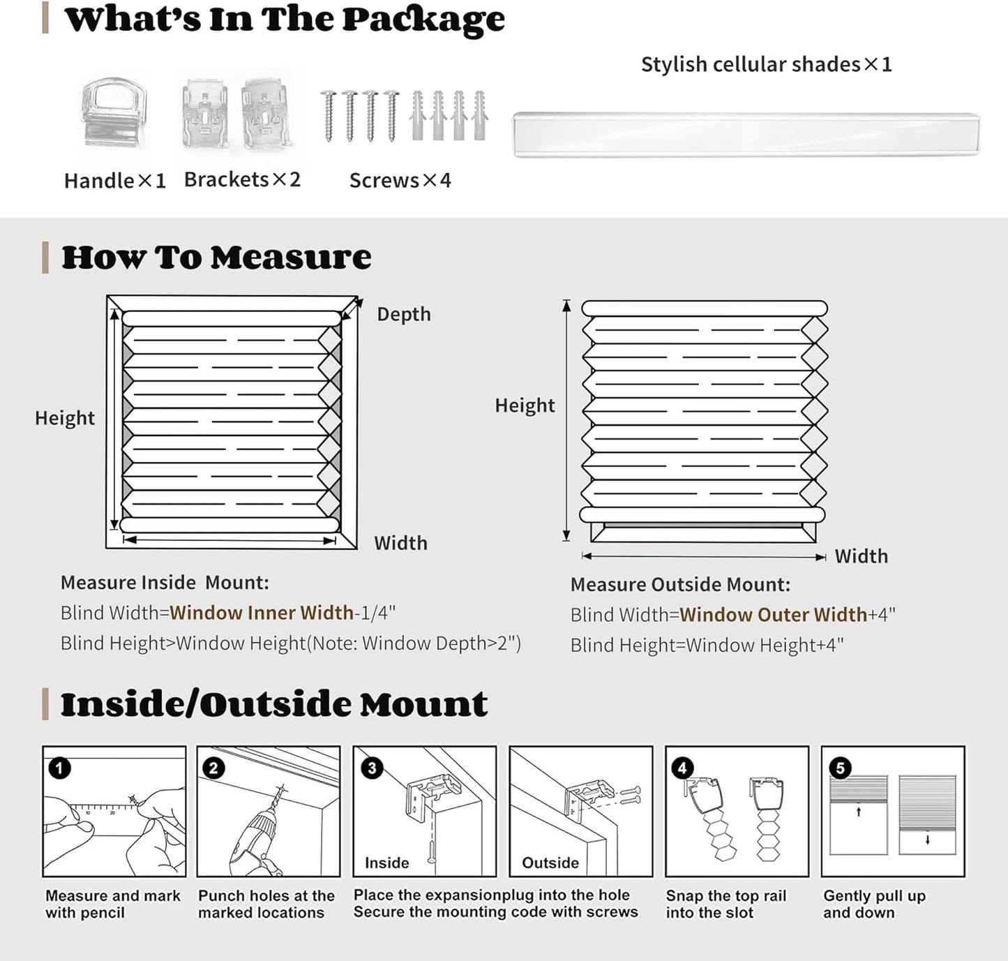 Joydeco Cellular Shades Cordless, Blackout Shades Cellular Blinds for Indoor Windows, Blackout Blinds Honeycomb Blinds Window Shades for Thermal Insulated & Noise Reduction (Black, 35" W x 64" H)
