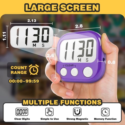 Classroom Timers for Teachers Kids Large Magnetic Digital Timer Teacher Supplies 2 Pack-Orange Purple