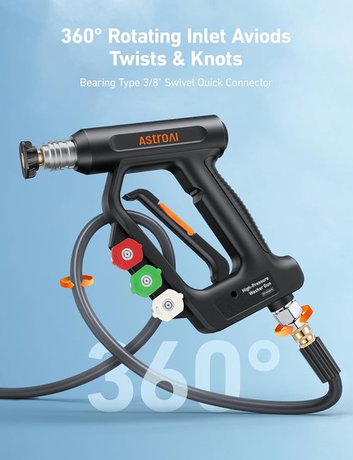 AstroAI High-Pressure Washer Gun - 4 Nozzles & 3/8” Swivel Connector | 4060PSI, Ideal for Car Wash Foam