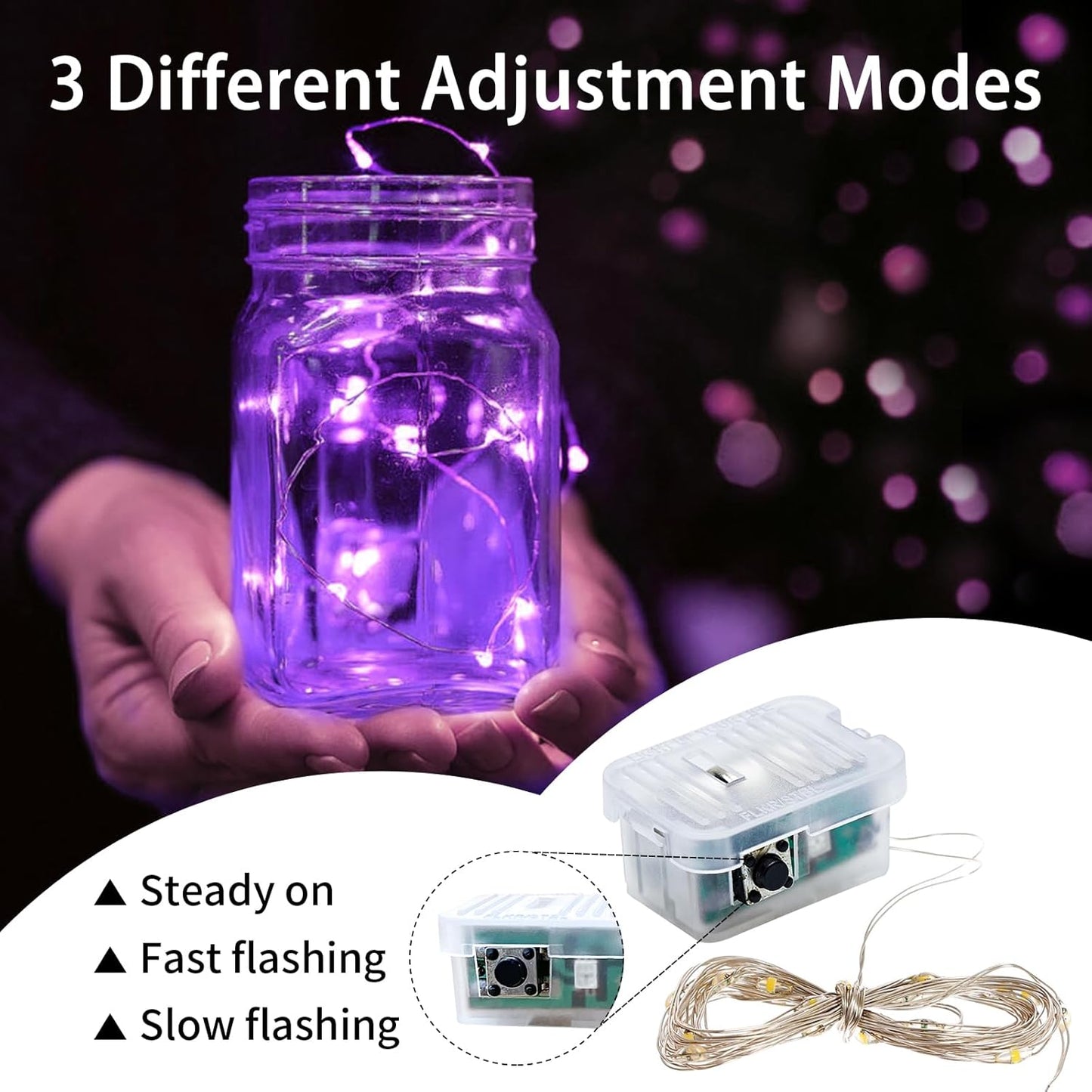 Skiennix 50 Pack Purple Fairy Lights - 7Ft 20 LED Twinkle String Lights | Battery Operated & Waterproof for Weddings, Parties, and Decor