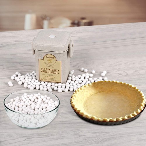 FurRain Ceramic Pie Weights - Reusable 10mm Baking Beans for Perfect Pie Crusts | Natural Stoneware with Wheat Straw Container