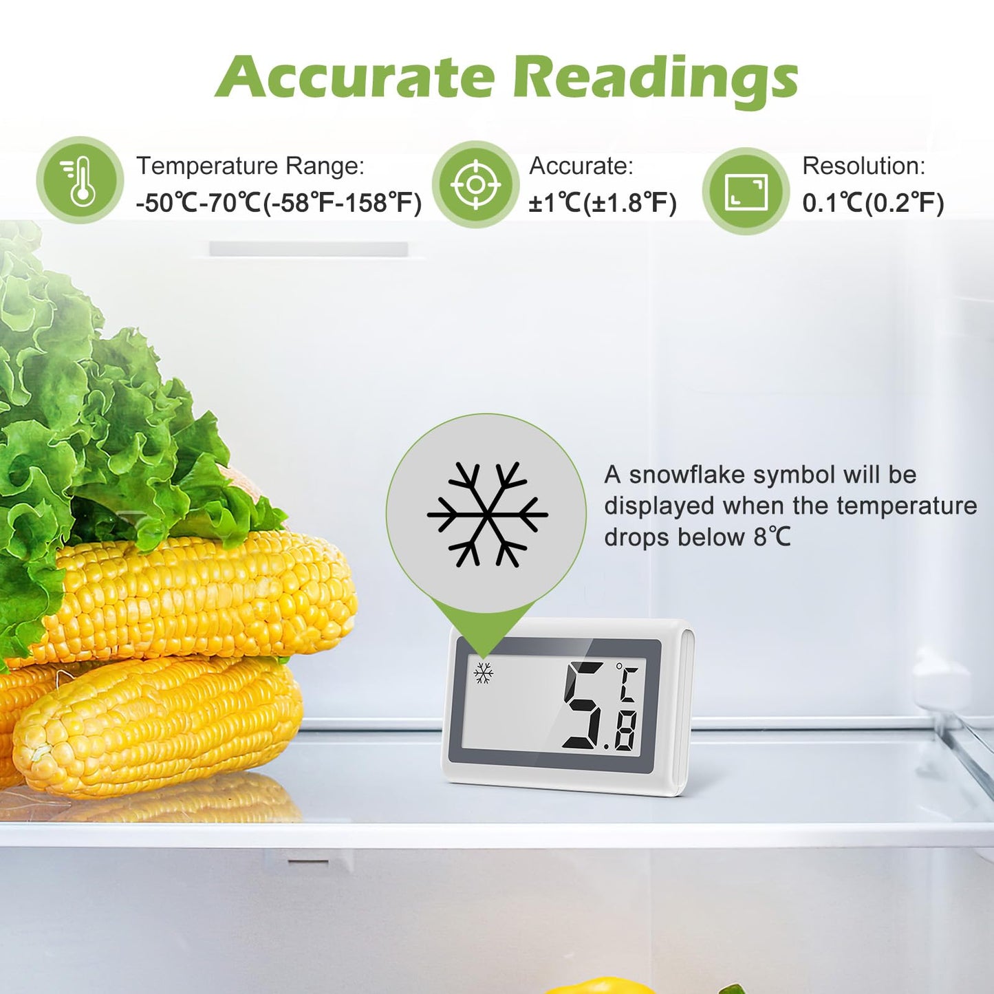KeeKit Refrigerator Thermometer, Digital Fridge Thermometer with LCD Display, Freezer Temperature Gauge with ℃/℉ Switch, Frost Reminder for Home, Office, Kitchen & Restaurants – 2 Pack