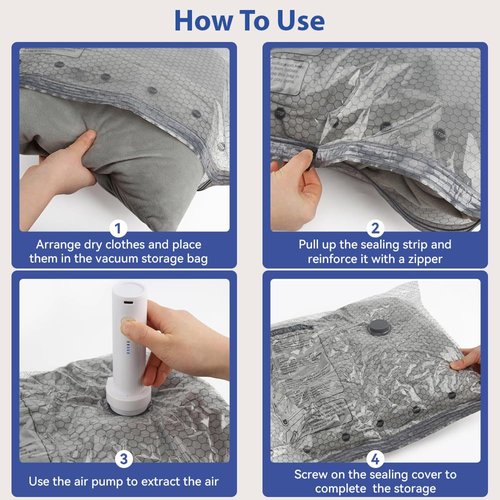 Dexmary 15 Pack Vacuum Seal Bags with Rechargeable Air Pump for Clothing, Vacuum Storage Bags for Clothing, Vacuum Seal Bags for Clothing Travel, Space Saver Vacuum Storage Bags, Grey