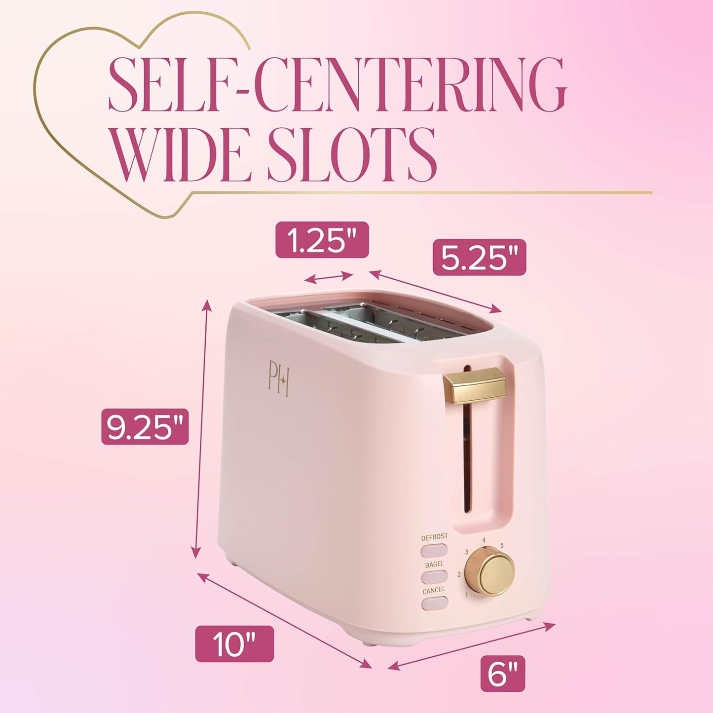 Paris Hilton 2-Slice Toaster - Extra-Wide Slots & 7 Browning Settings | Pink with Bagel & Defrost Functions
