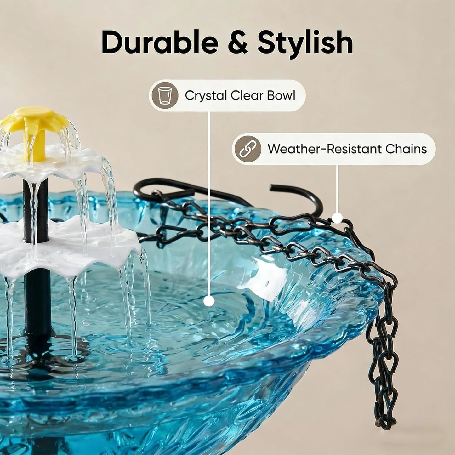 Skiennix Solar Hanging Bird Bath - Elegant Fountain Cascade for Outdoor Gardens | Blue