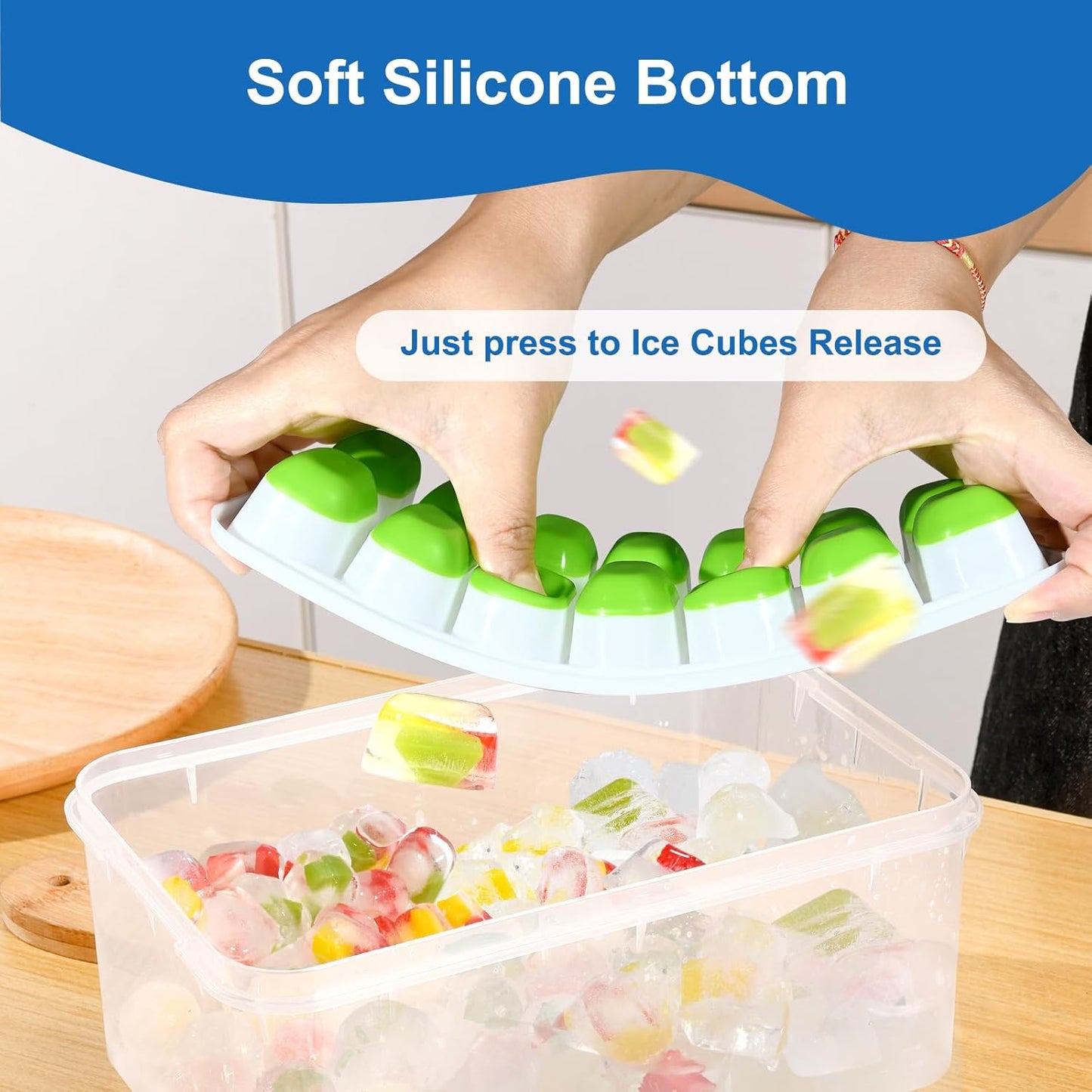 Skiennix Silicone Ice Cube Tray - Easy-Release Stackable Design | BPA-Free, Odor-Free, 4-Pack (56 Cubes)