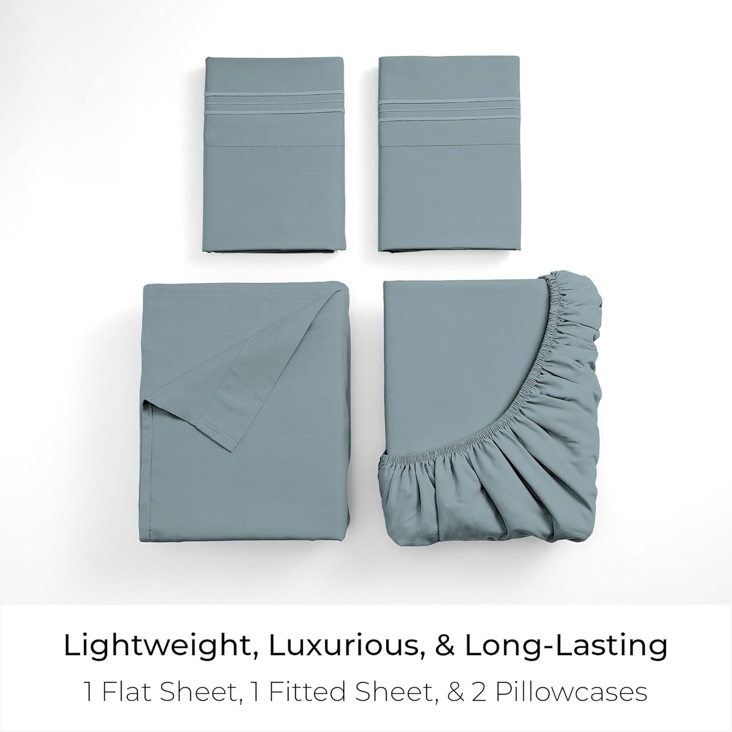 Mellanni Full Sheets Set - 4 PC Hotel Luxury Bedding - Extra Soft, Cooling, Wrinkle Resistant | Spa Blue
