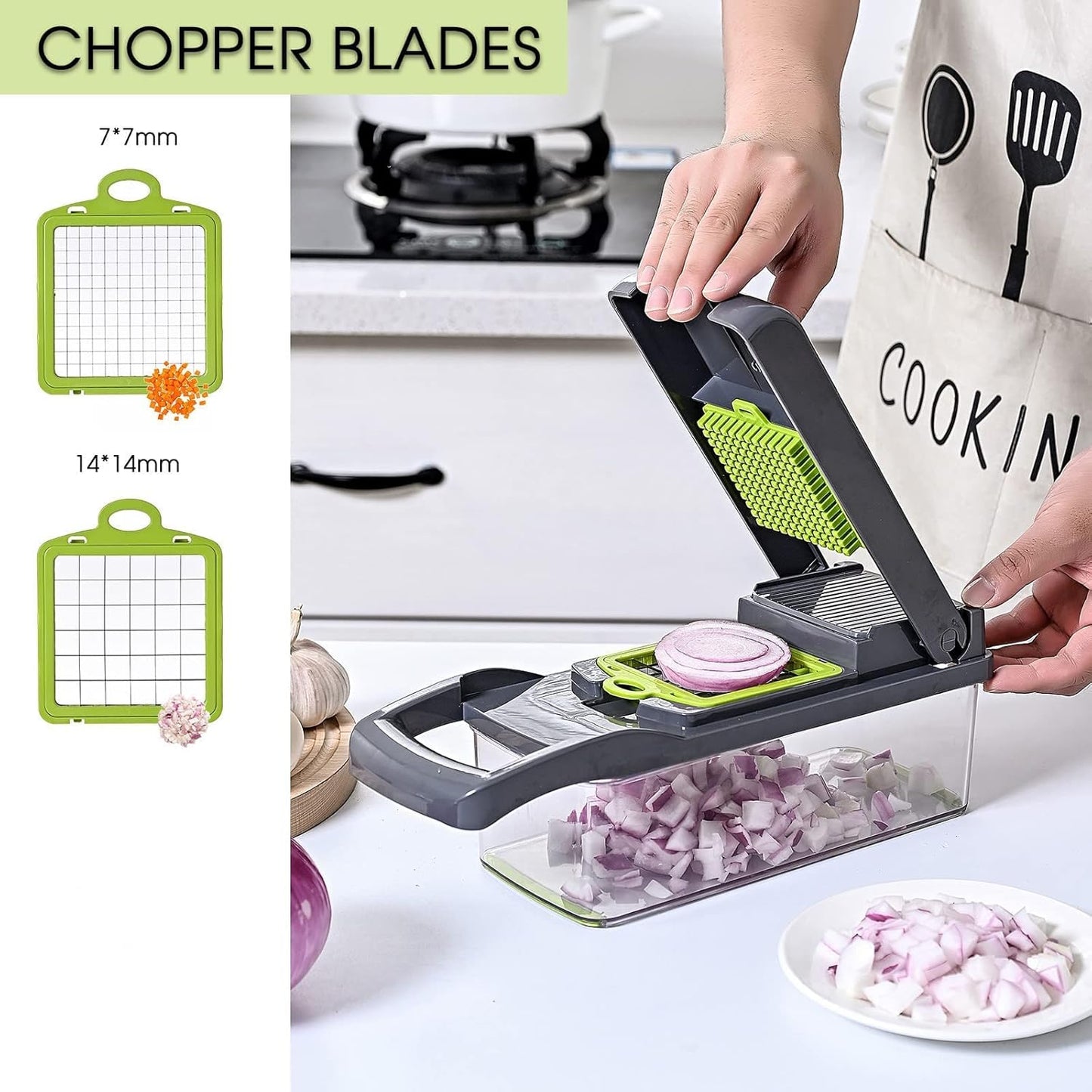 Skiennix Vegetable Chopper - 13-in-1 Slicer with 7 Blades & Spice Chopper Set | Versatile Veggie Dicer
