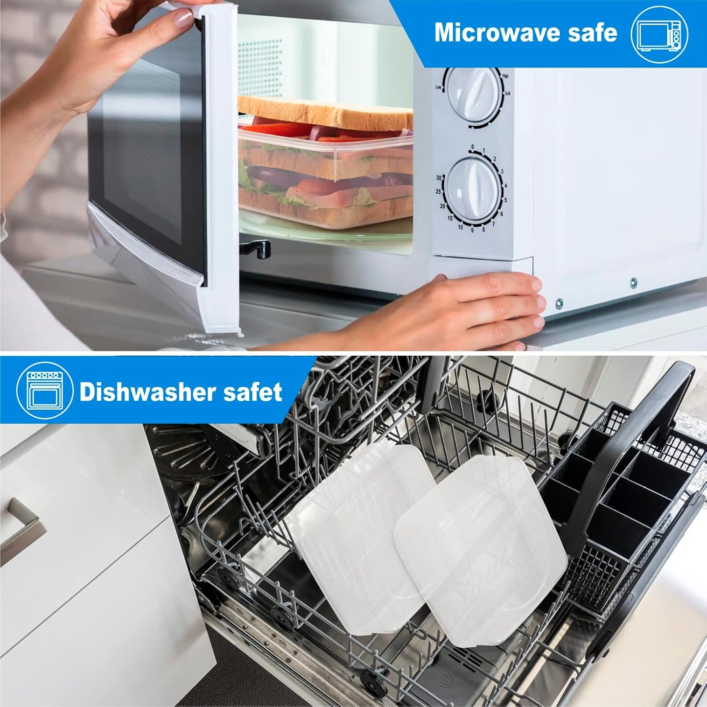 Skiennix 4 PCS Sandwich Containers - 100% Airtight, BPA-Free, Microwave & Dishwasher Safe | Upgraded Snaps, 2 Heightened & 2 Standard