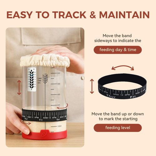 INOBYO Sourdough Starter Jar, 24 OZ Wide Mouth Sour Dough Starter Jars Glass, Sourdough Starter Kit, Sourdough Bread Baking Supplies for Beginners and Pro, 1 Pack