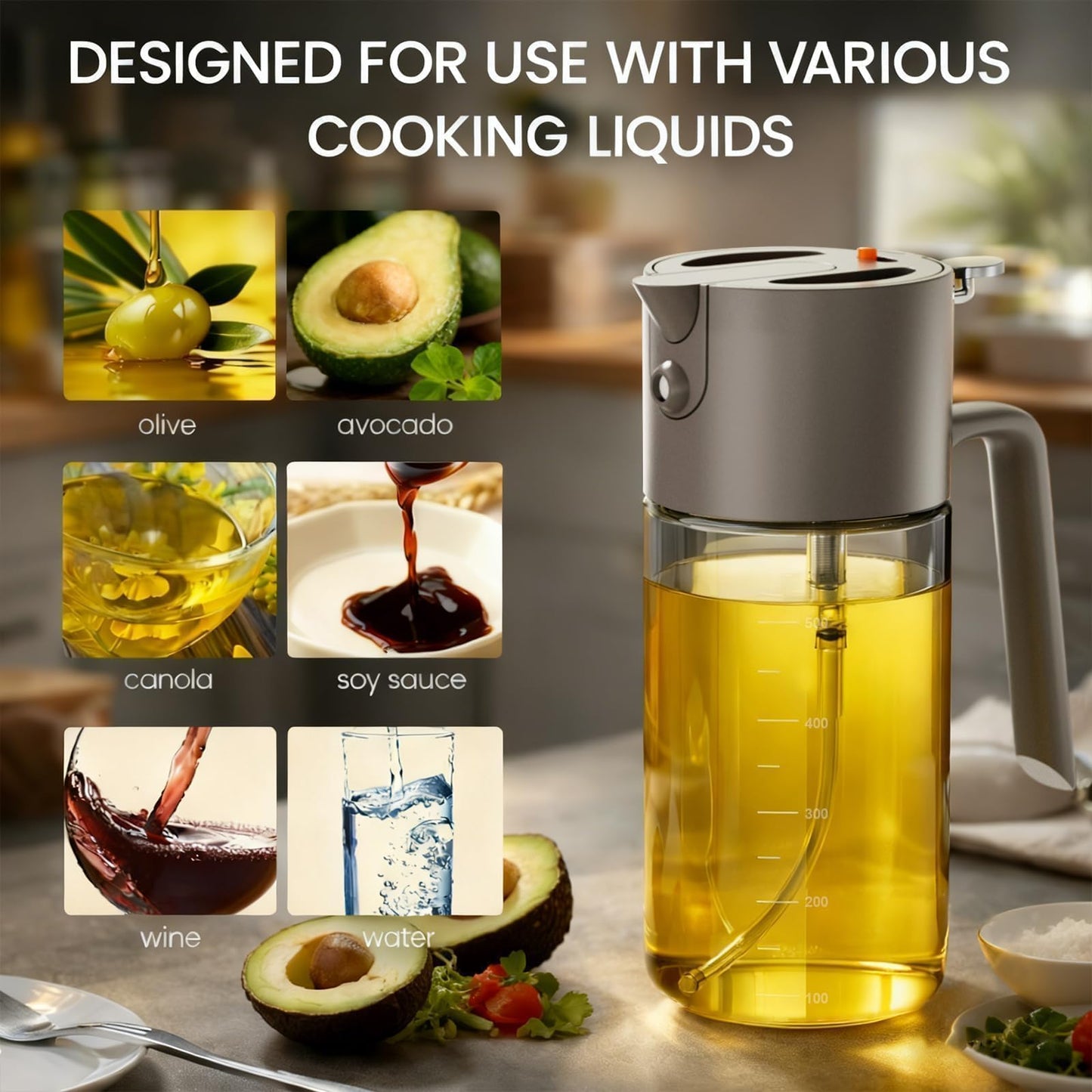 Costop Professional 500ml Glass Oil Sprayer - 3-in-1 Kitchen Tool: Fine Mist, Stream & Pour | Leak-Proof Design for Air Fryer, BBQ & Cooking | BPA-Free