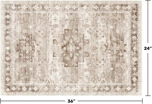 Boho Bathroom Rugs - Soft, Washable Non-Slip Area Rug for Entryway & Kitchen | Modern Farmhouse Design (2x3 Beige/Latte)
