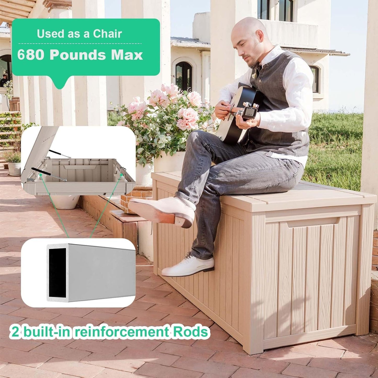 Regine Switzerland 200 Gallon Outdoor Deck Box - Lockable Waterproof Storage for Garden Tools & Cushions | Grey