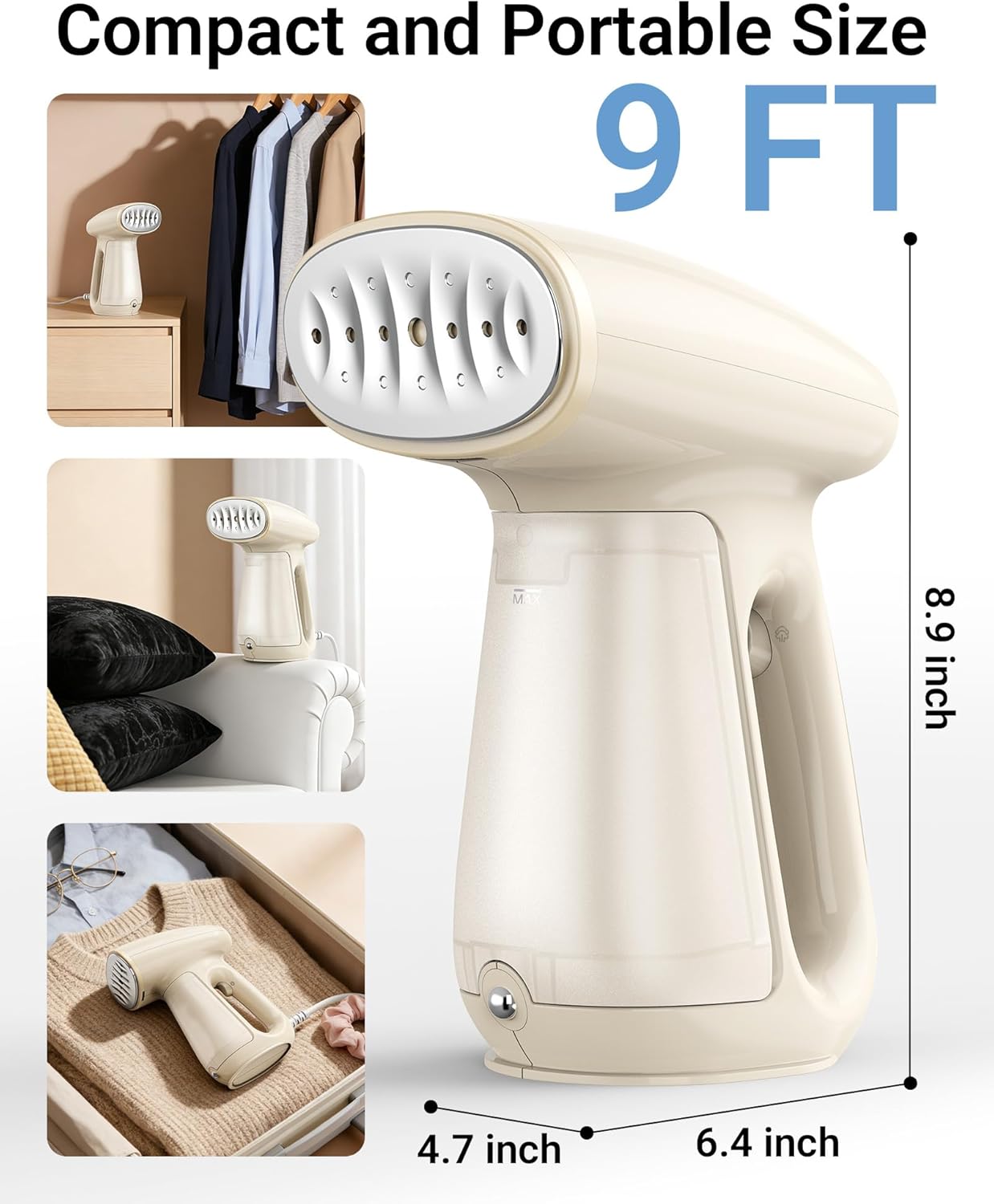 Bear Steamer Handheld Clothes Steamer - 1300W Powerful Fabric Wrinkle Remover | 230ml Tank, Fast Heat-Up