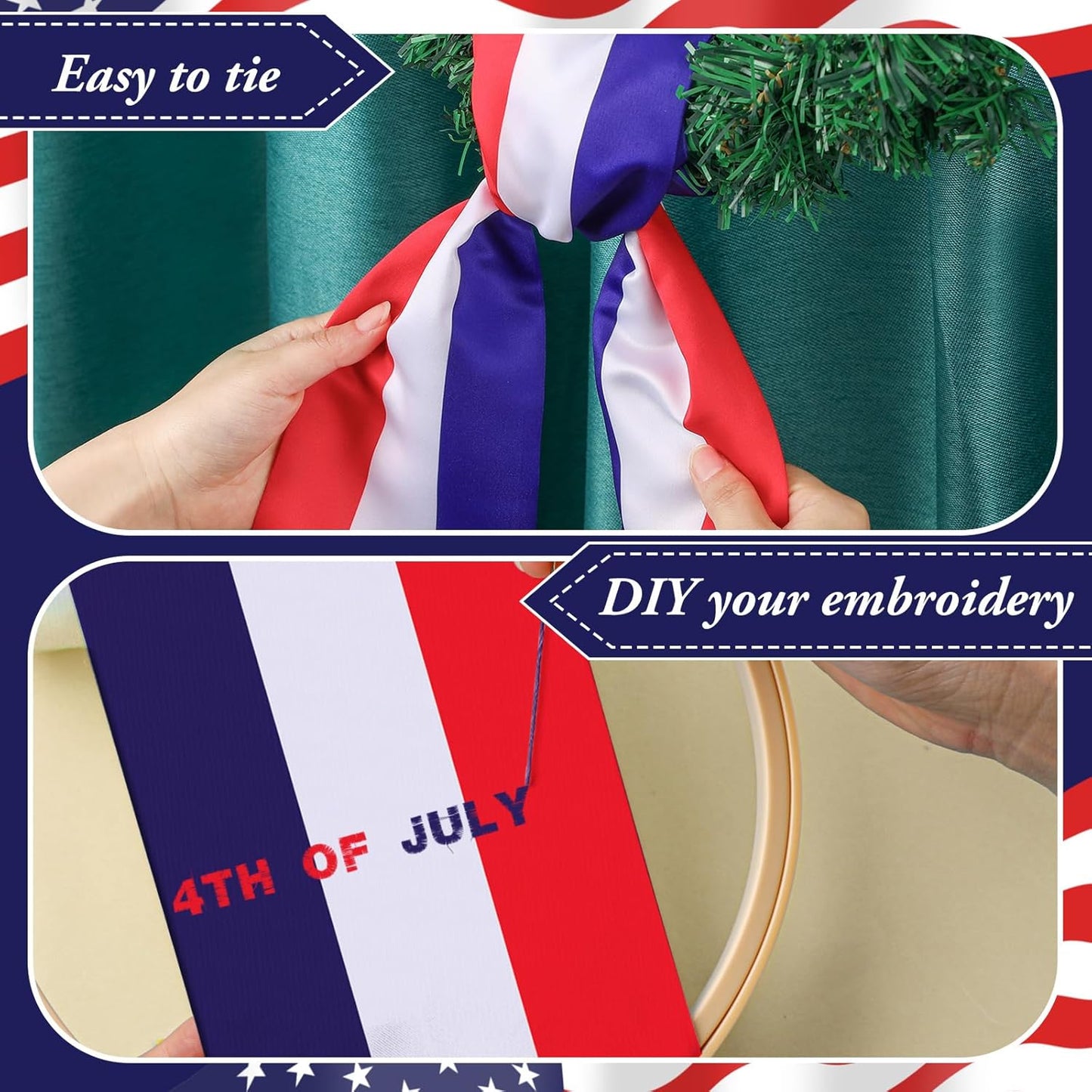 Regine Switzerland Wreath Sash - Embroidered Monogram Ribbon for Indoor/Outdoor Decor | Red, White, Blue