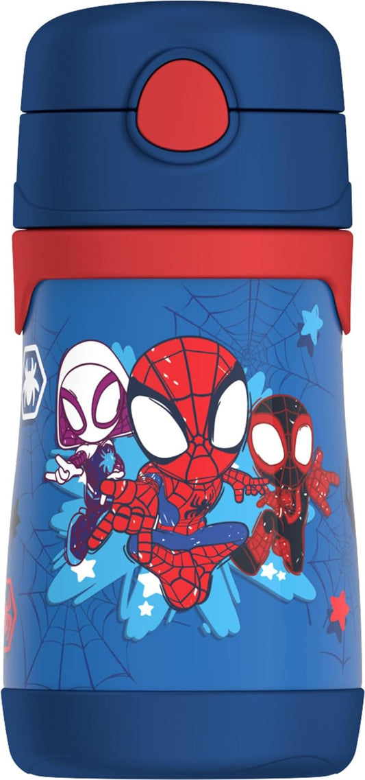 THERMOS Vacuum Insulated Stainless Steel Straw Bottle - 10oz, Spidey Design for Kids