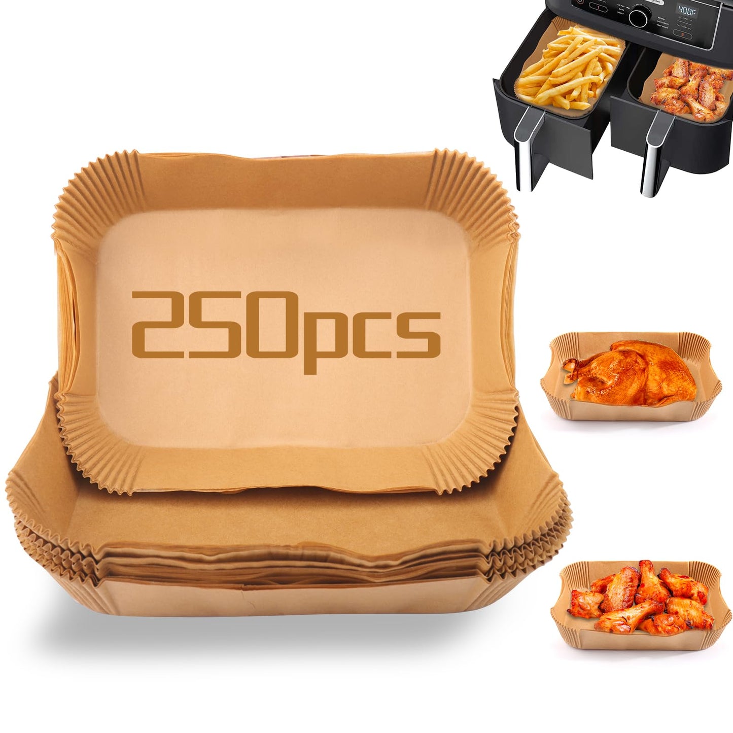 Air Fryer Baking Liners for Ninja Foodi DualZone 2-Basket DZ201, DZ401, FG551 Foodi Smart XL 6-in-1 Indoor Grill Accessories (Rectangular Baking Paper 250PCS)