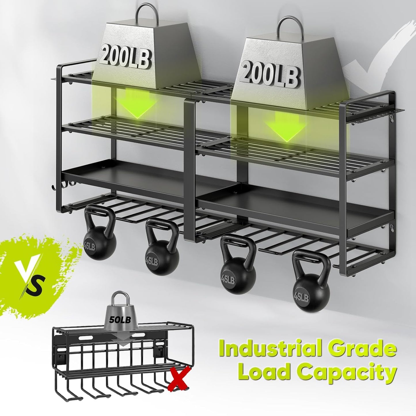 POKIPO 33" W Heavy-Duty Power Tool Organizer - 4-Tier Wall Mount Storage for 8 Drills & Batteries | Garage Utility Rack