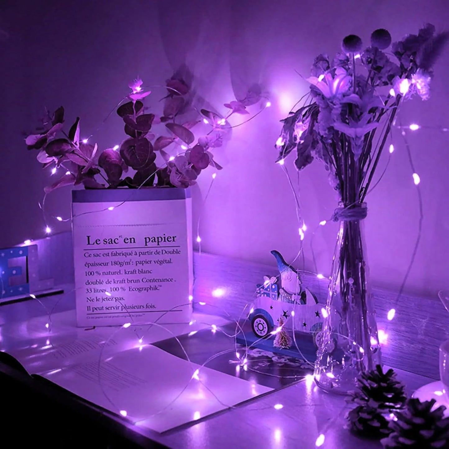 Skiennix 50 Pack Purple Fairy Lights - 7Ft 20 LED Twinkle String Lights | Battery Operated & Waterproof for Weddings, Parties, and Decor