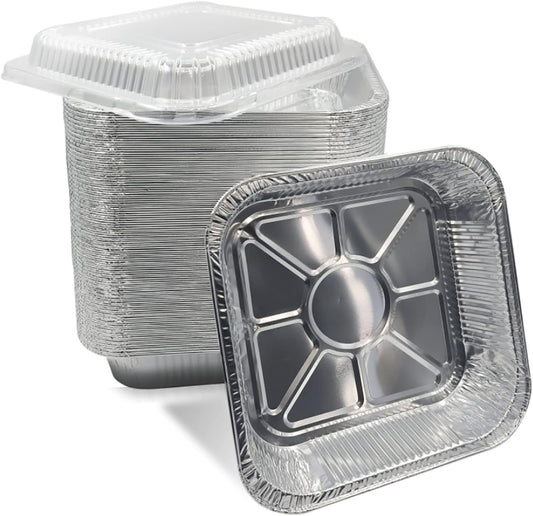 Aluminum Baking Pans - 30 Pack 8” x 8” Heavy Duty Disposable Foil Containers with Clear Lids | Perfect for Takeout, Roasting, and Storing