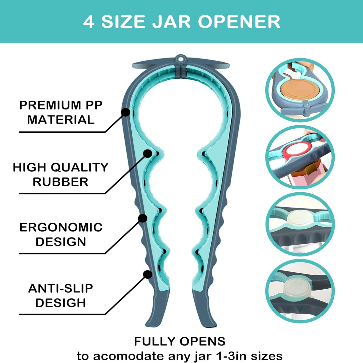 Skiennix Jar Opener - 5-in-1 Multi-Function Tool for Weak Hands | Non-Slip Grip & Corkscrew - Blue