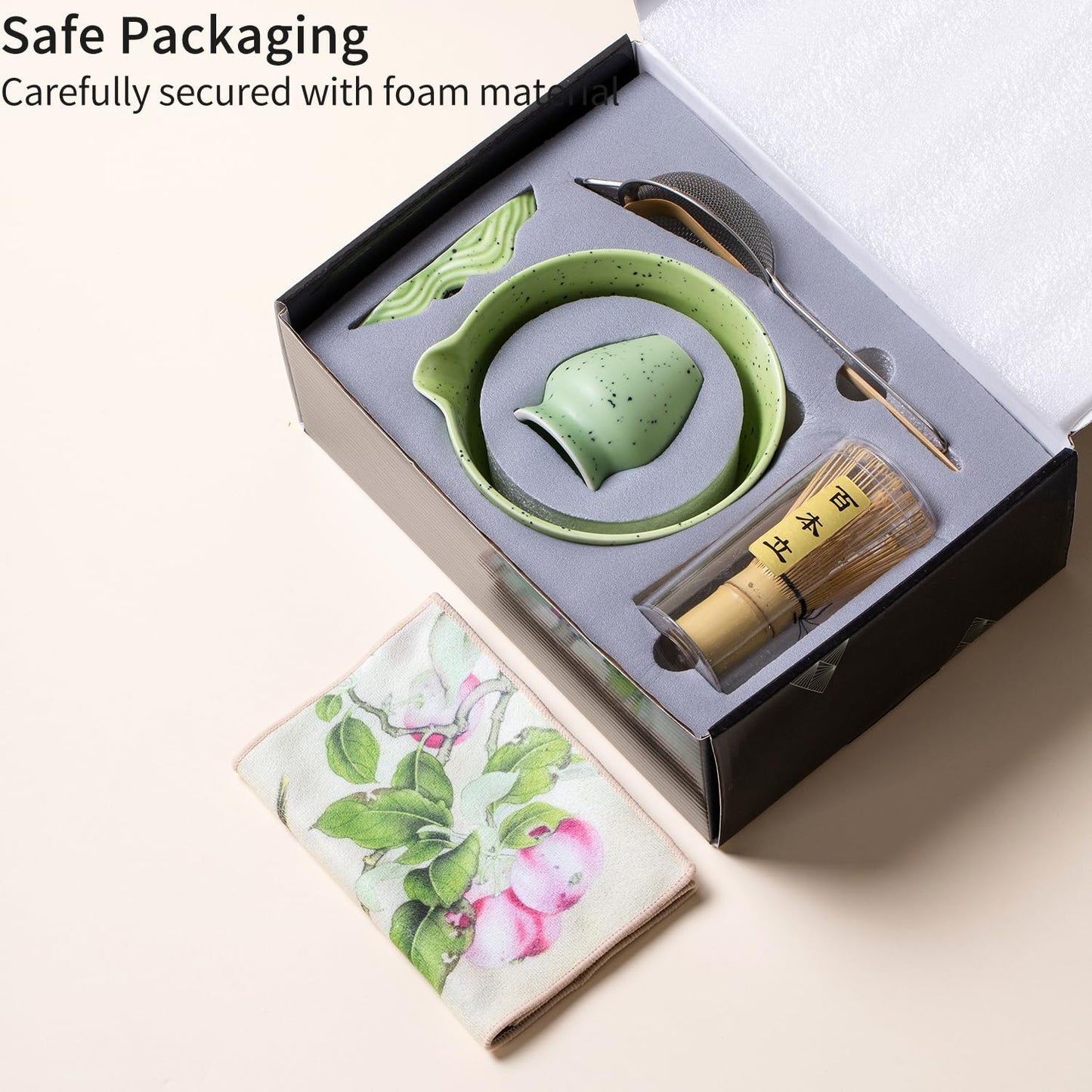 Matcha Set, Matcha Whisk and Holder, Bamboo Matcha Scoop and Stainless Steel Sifter - 7Pcs Gradient Green Matcha Kit for Matcha Lover