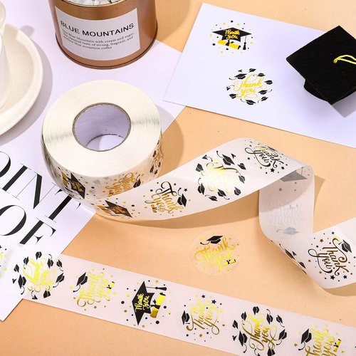 FYSUIMU Graduation Stickers - 1000Pcs Gold Foil Grad Cap Self-Adhesive Labels | 4 Stylish Designs