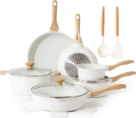 SENSARTE 16-Piece Nonstick Ceramic Cookware Set - Healthy, Non-Toxic Pots & Pans with Stay-Cool Handles & Utensils