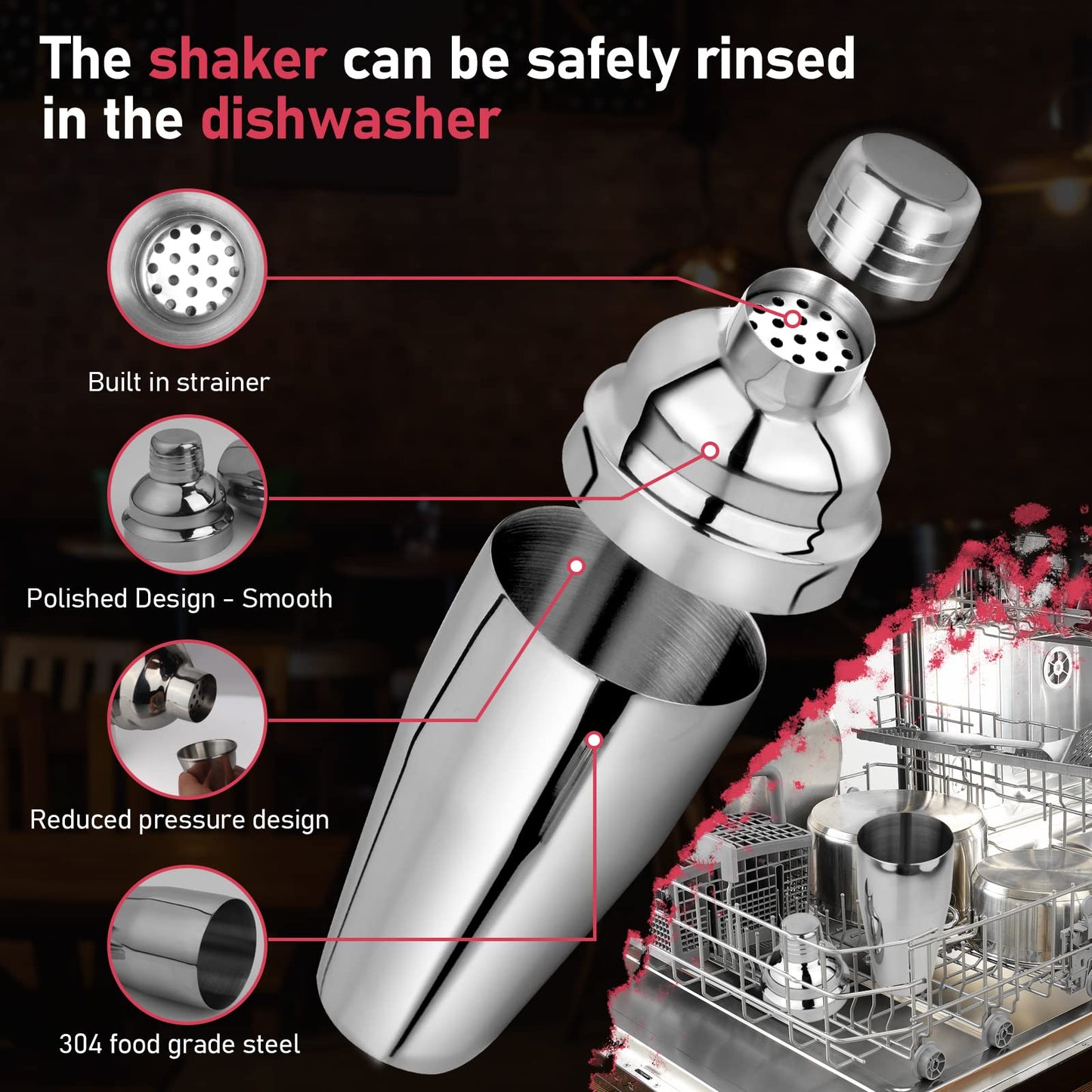 24oz Cocktail Shaker Set Martini Shaker Set Bartender Set with Margarita Mixer Drink Shaker, Measuring Jigger and Mixing Spoon - Professional 18/8 Stainless Steel Bar Tools for Mixed Drinks