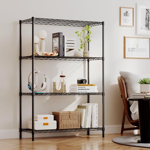 BestOffice | Heavy-Duty 4-Tier Wire Storage Shelves | 36x14x54 | Black | Adjustable Racks | Easy No-Tool Assembly