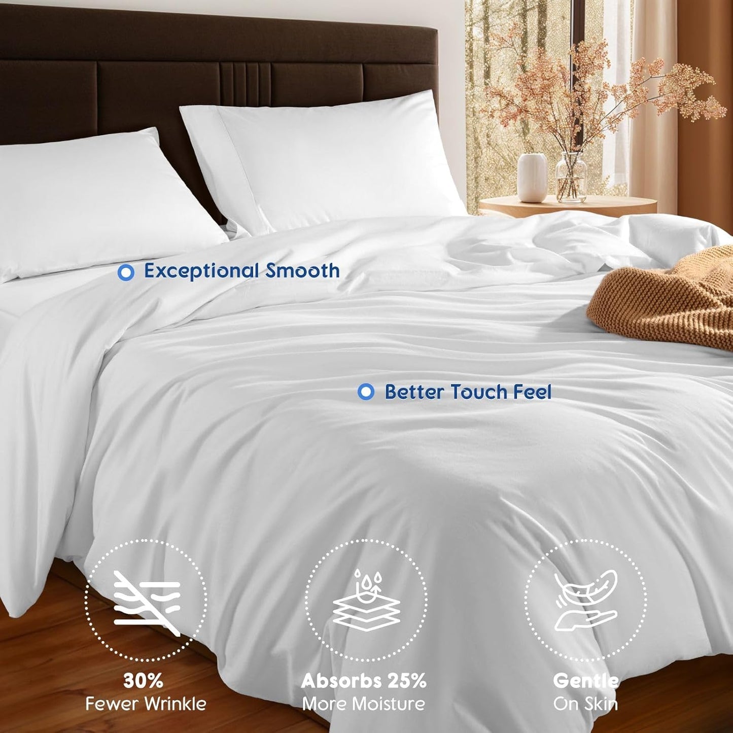 SONORO KATE 100% Egyptian Cotton Duvet Cover | Soft & Breathable 1000 Thread Count - Queen Size, White, 3 PC