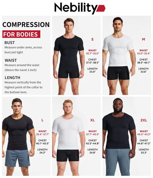 Nebility Mens Compression Shirt - Shapewear Men Slimming Undershirts Black Short Sleeve Sports Athletic Workout Shaper Tank Tops Running Basketball