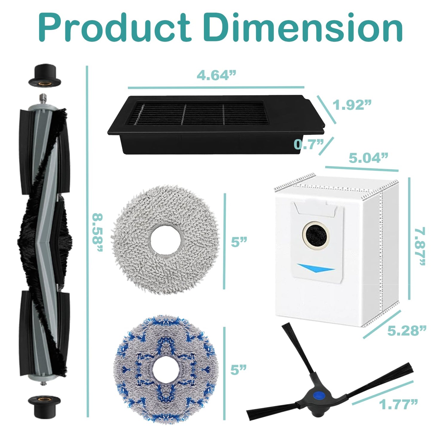 DEEBOT X2 Omni Replacement Parts for ECOVACS DEEBOT X2 Omni / X2 / X2 Pro / DEX86 Robot Vacuum, 2 Main Rubber Brush,4 Side Brush,4 Hepa Filters,4 Dust Bags,4 Mop Cloths
