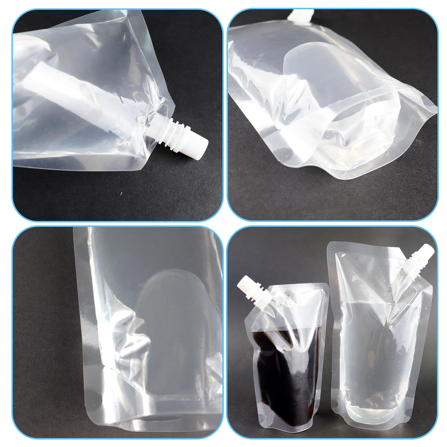 12Pcs Plastic Flasks,Drink Pouches,Reusable Pouches,Water Pouch,Liquid Pouches,Soft Flask for Outdoor Sports,Concerts,Events（8OZx6-16OZx6+ 1 Funnels)
